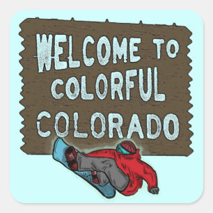 Colourful Colorado welcome sign snowboard stickers
