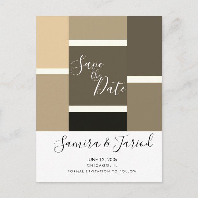 Colourful Colorblock Brown Tones Save the Date  Postcard (Front)