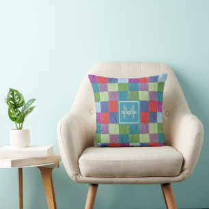Colourful Colour Block Monogram Cushion