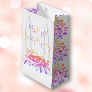 Colourful Colour Blop Girly Happy Birthday  Small Gift Bag