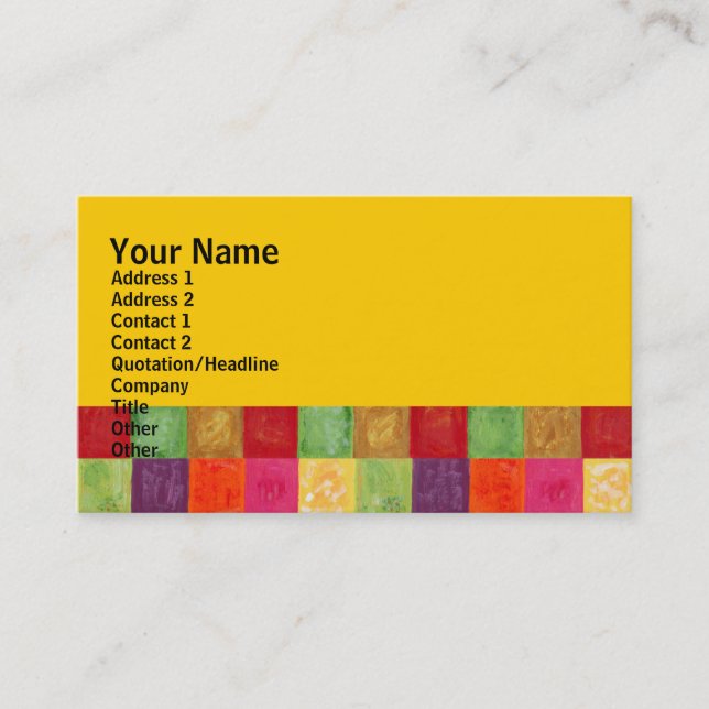 Colourful Colour Grid Pattern Yellow Business Card (Front)