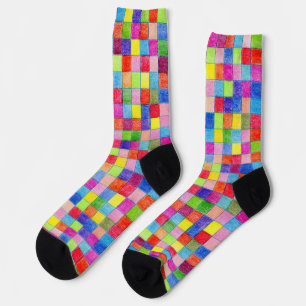 Colourful Coloured Graph Paper Diagonal Squares Socks