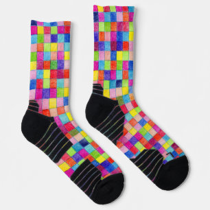 Colourful Coloured Graph Paper Diagonal Squares Socks