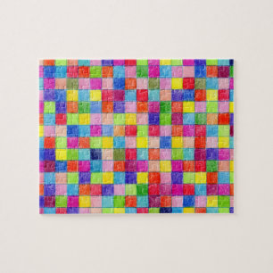 Colourful Coloured In Graph Paper Squares Pattern Jigsaw Puzzle