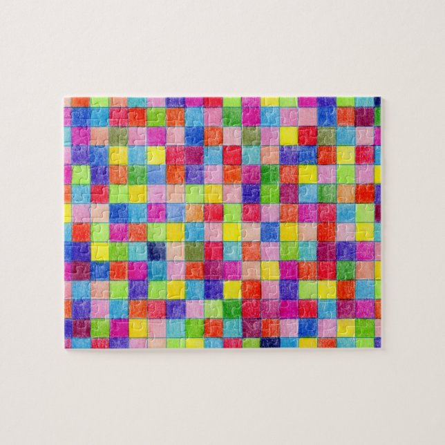 Colourful Coloured In Graph Paper Squares Pattern Jigsaw Puzzle (Horizontal)