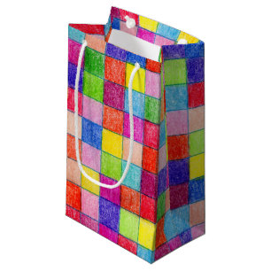 Colourful Coloured In Graph Paper Squares Pattern Small Gift Bag