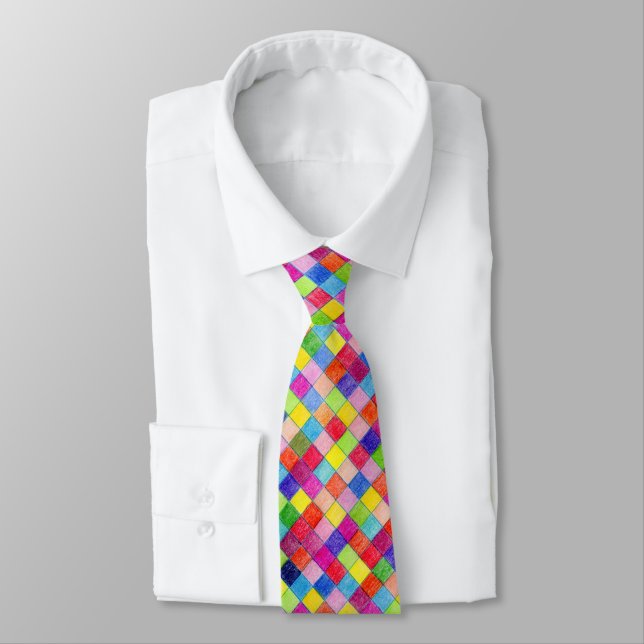 Colourful Coloured In Graph Paper Squares Pattern Tie (Tied)