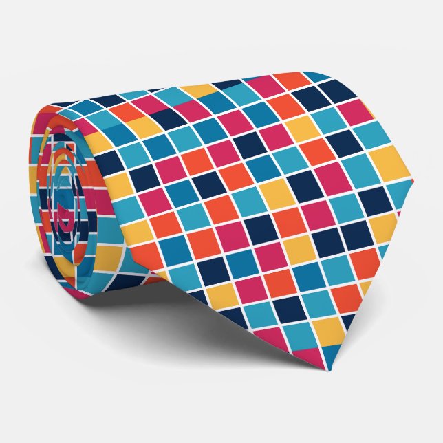 Colourful Coloured In Graph Paper Squares Tie (Rolled)