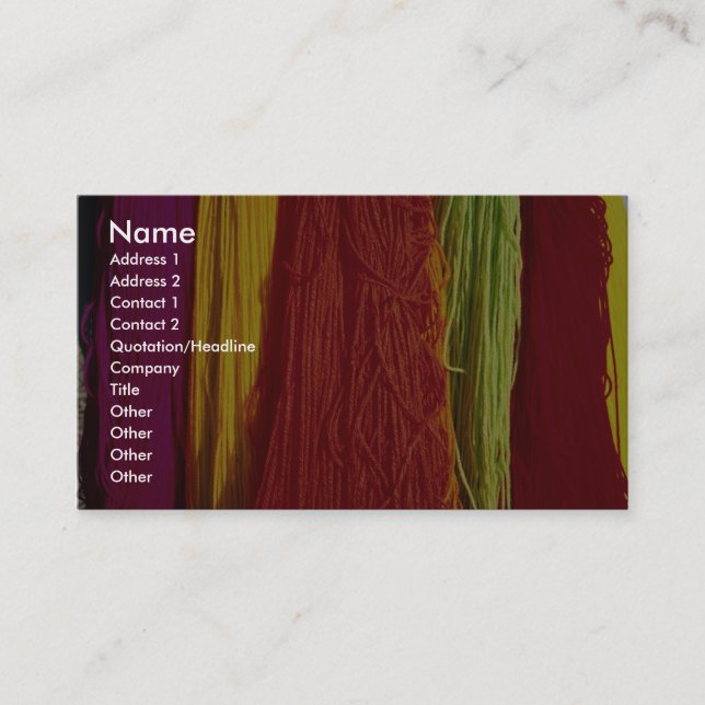 Colourful Coloured wool yarn for weaving, Kairouan Business Card (Front)