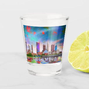 Colourful Columbus Skyline Abstract Art Shot Glass