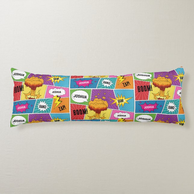 Colourful Comic Book Personalised Name Pop Art Body Cushion (Front)
