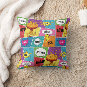 Colourful Comic Book Personalised Name Pop Art Cushion