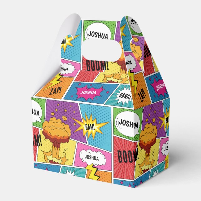 Colourful Comic Book Personalised Name Pop Art Favour Box (Front Side)