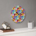 Colourful Comic Book Personalised Name Pop Art Large Clock<br><div class="desc">A colourful comic book pop art style design featuring your custom name. A cute and fun comic book themed illustration with bright colours and superhero action words and drawings. An ideal design for anyone who loves super hero designs, comics, cartoon style illustrations, colourful action filled designs and pop art! Personalise...</div>