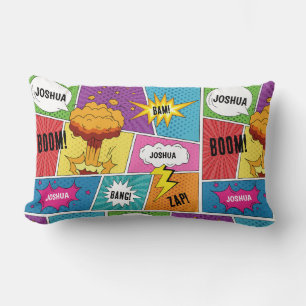 Colourful Comic Book Personalised Name Pop Art Lumbar Cushion