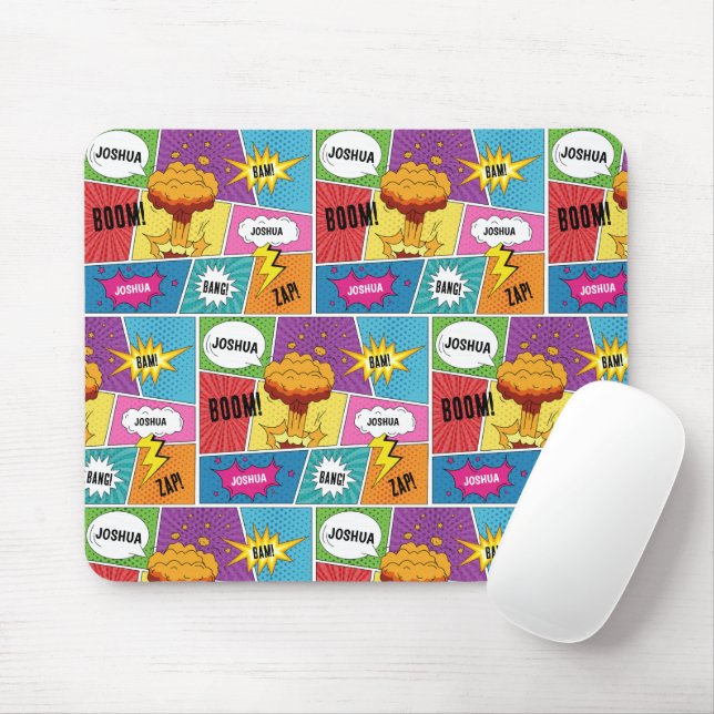 Colourful Comic Book Personalised Name Pop Art Mouse Pad (With Mouse)
