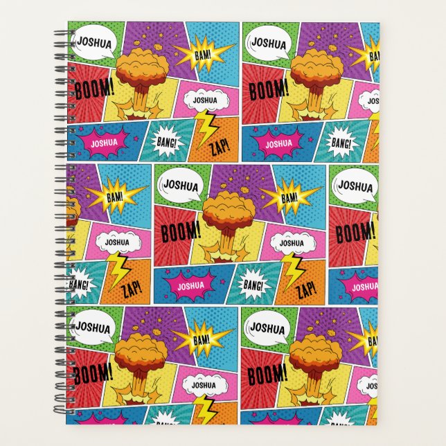 Colourful Comic Book Personalised Name Pop Art Planner (Front)