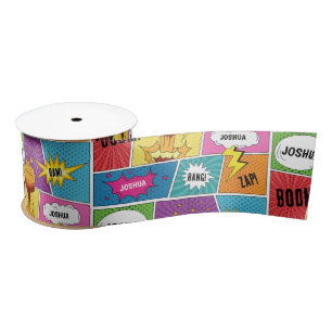 Colourful Comic Book Personalised Name Pop Art Satin Ribbon