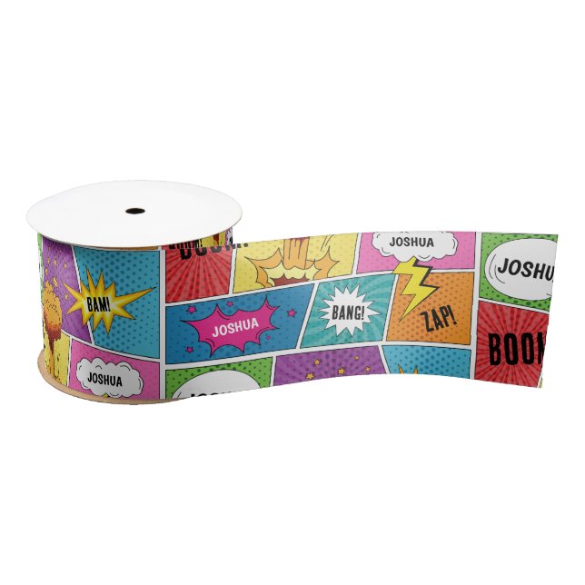 Colourful Comic Book Personalised Name Pop Art Satin Ribbon (Spool)