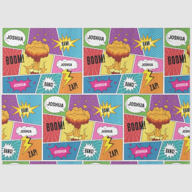 Colourful Comic Book Personalised Name Pop Art Tissue Paper (Front)