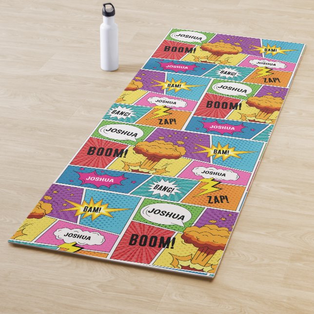 Colourful Comic Book Personalised Name Pop Art Yoga Mat (In Situ)