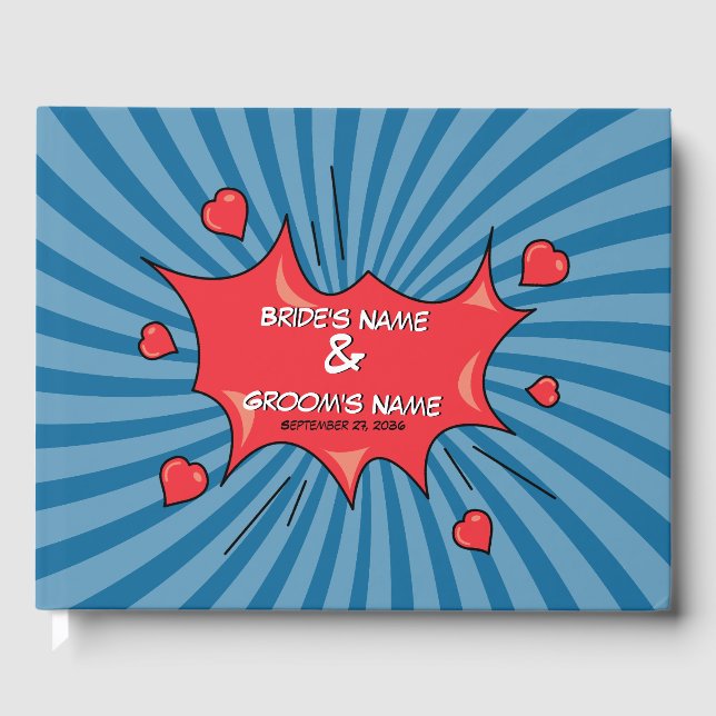 Colourful Comic Book Pop Art Wedding Guest Book (Front)