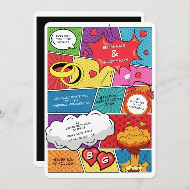 Colourful Comic Book Pop Art Wedding Invitation (Front/Back)