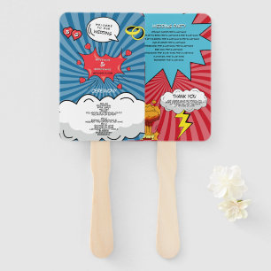 Colourful Comic Book Pop Art Wedding Program Hand Fan