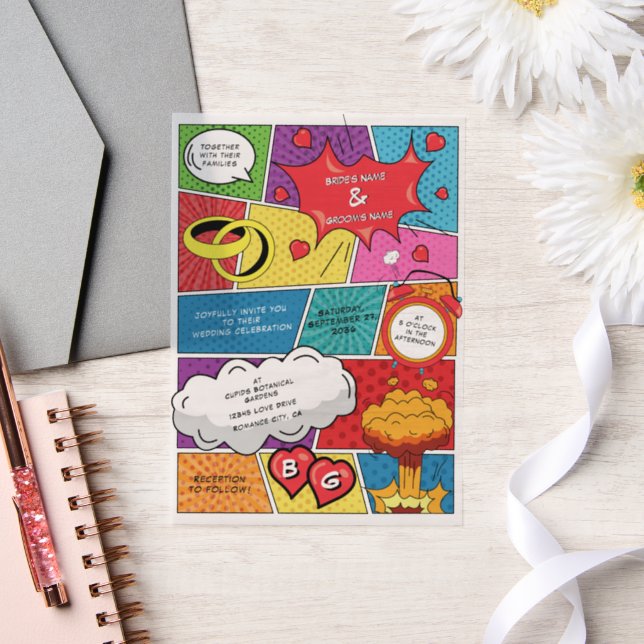 Colourful Comic Book Pop Art Wedding Vellum Invitations (Wedding)