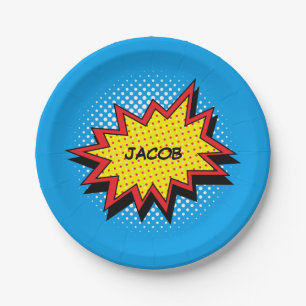 Colourful Comic Book Style Custom Name Paper Plate