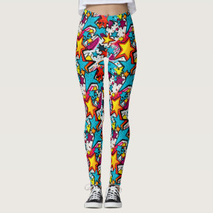 Colourful Comic Book Style Stars Patterned Yoga Leggings