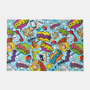 Colourful comic book themed pattern doormat