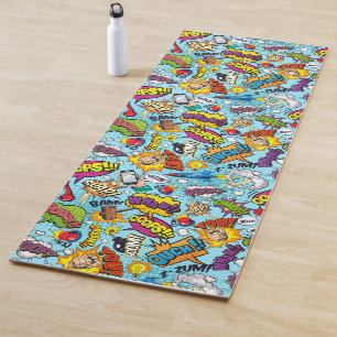Colourful comic book themed pattern yoga mat