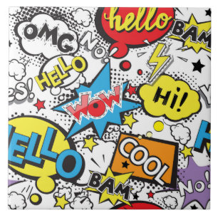 Colourful Comic Pop Art Speech Bubble Pattern Ceramic Tile