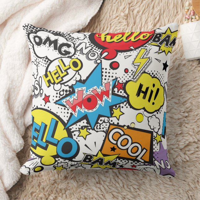 Colourful Comic Pop Art Speech Bubble Pattern Cushion (Blanket)