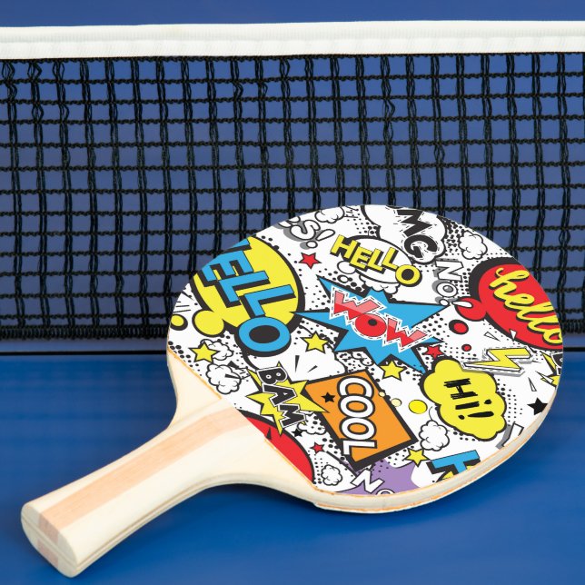Colourful Comic Pop Art Speech Bubble Pattern Ping Pong Paddle (Insitu)