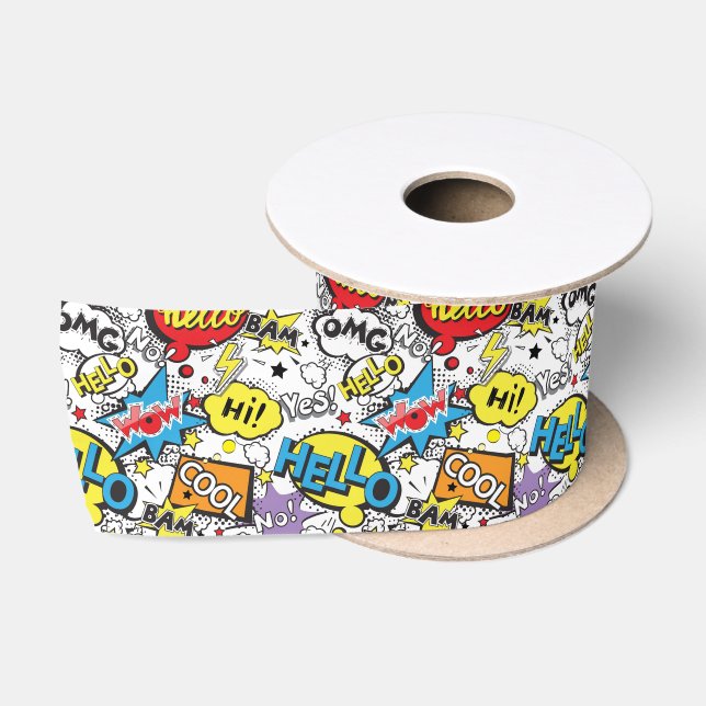 Colourful Comic Pop Art Speech Bubble Pattern Satin Ribbon (Spool)