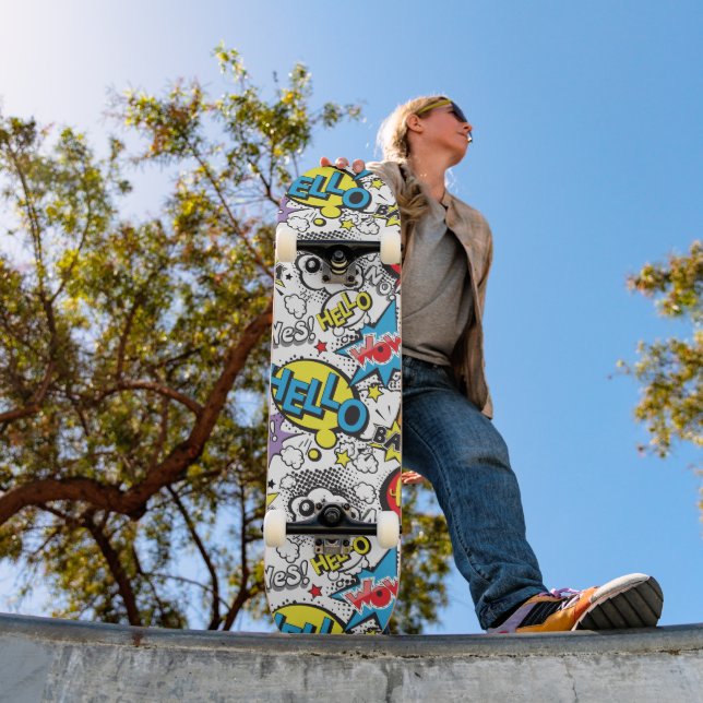 Colourful Comic Pop Art Speech Bubble Pattern Skateboard (Outdoor 1)