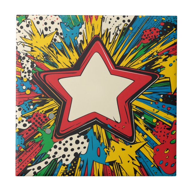 Colourful Comic Pop Art Starburst Explosion Ceramic Tile (Front)