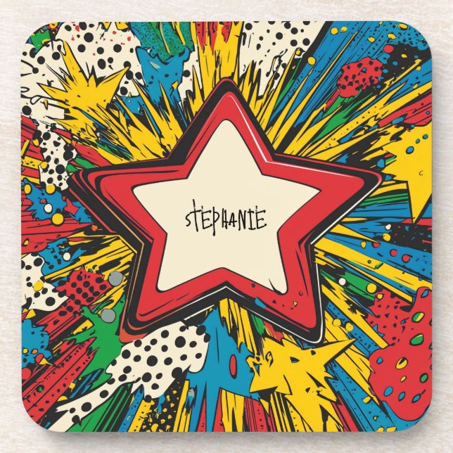 Colourful Comic Pop Art Starburst Explosion Coaster (Front)