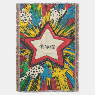 Colourful Comic Pop Art Starburst Explosion Throw Blanket