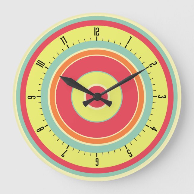 Colourful Concentric Circles 01 Large Clock (Front)