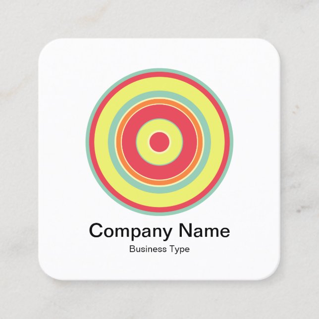 Colourful Concentric Circles 01 Square Business Card (Front)