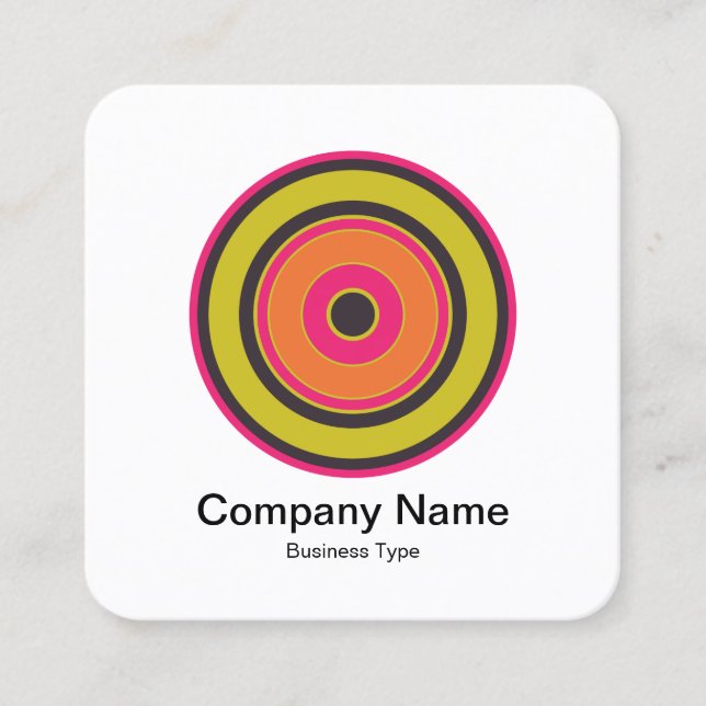 Colourful Concentric Circles 06 Square Business Card (Front)