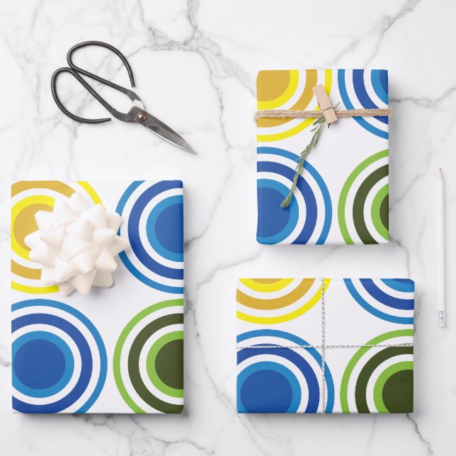 Colourful Concentric Circles Birthday Wrapping Paper Sheet (Front)