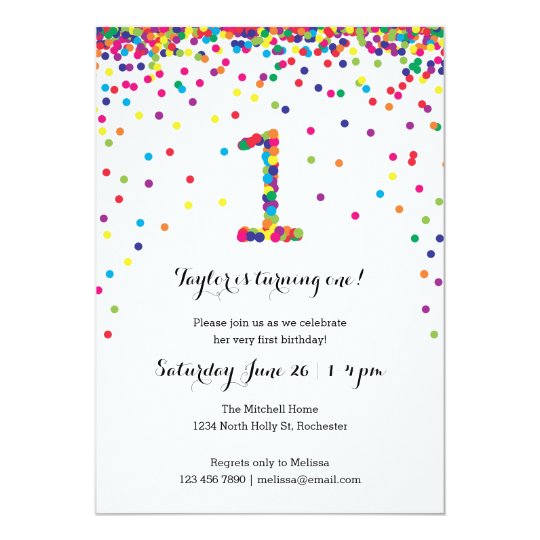 colourful confetti 1st birthday party invitations zazzle colorful birthday invitations
