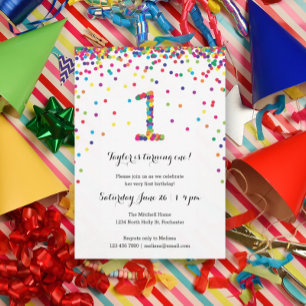 Colourful Confetti 1st Birthday Party Invitations