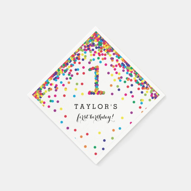 Colourful Confetti 1st Birthday Party Napkins (Corner)