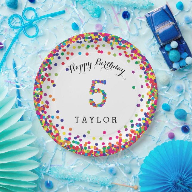 Colourful Confetti 5th Birthday Party Plates (Party)
