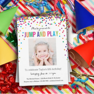 Colourful Confetti 5th Birthday Photo Jump Play Invitation
